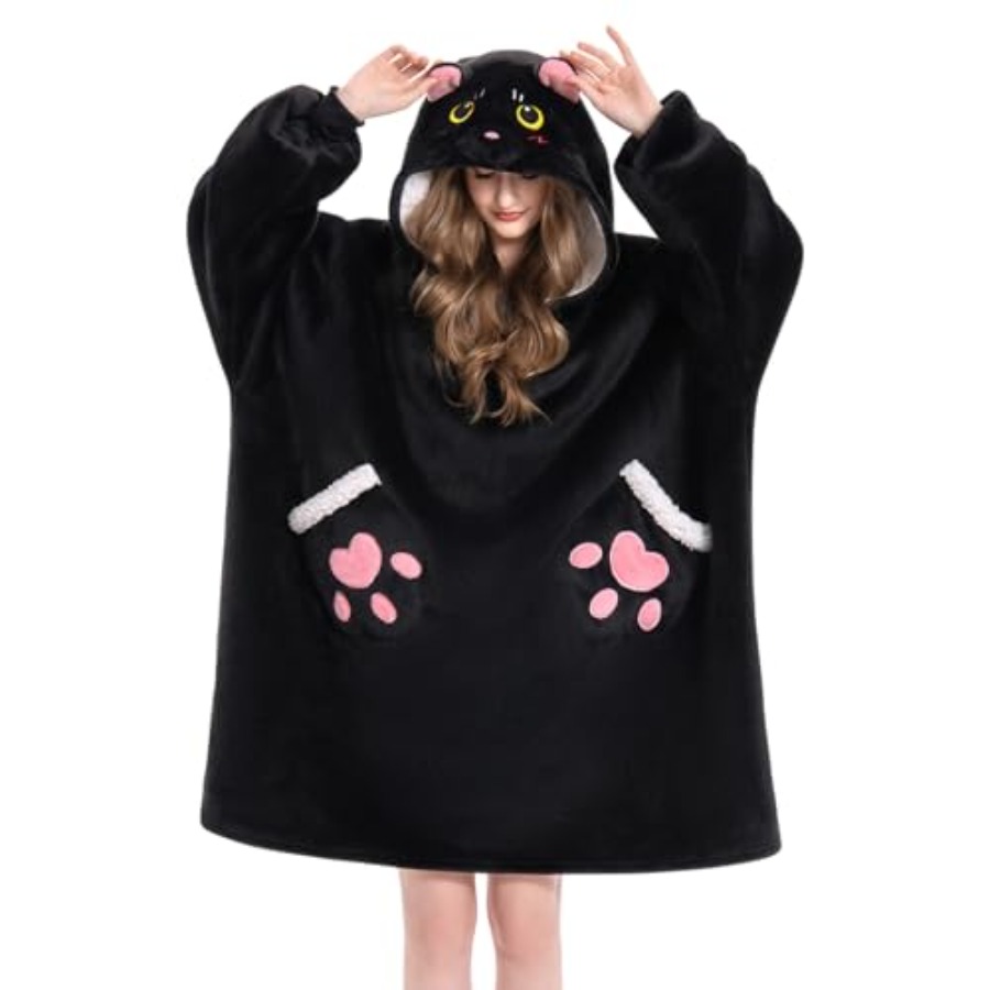 OLAOLA Black Cat Wearable Blan - Sherpa Hoodie Fleece 리뷰 및 가격
