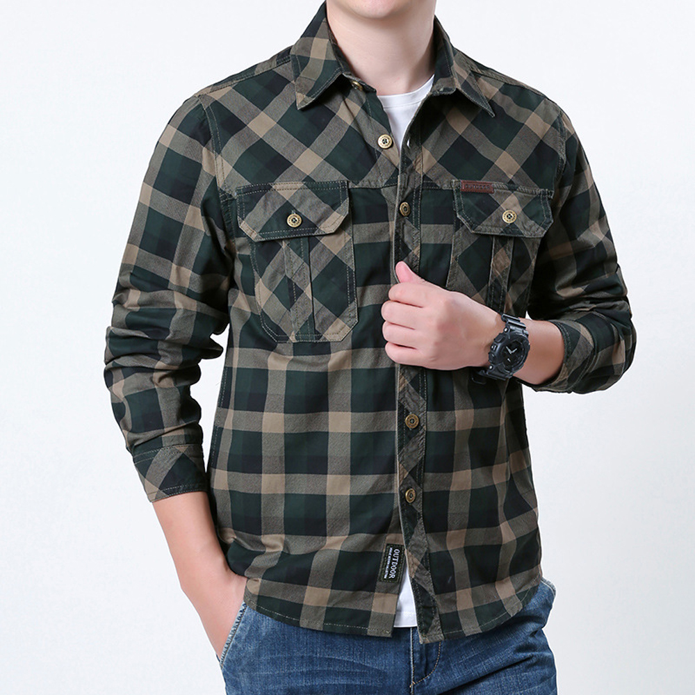Spring Autumn Men's Cotton Pla - Flannel Shirt Lined 리뷰 및 가격