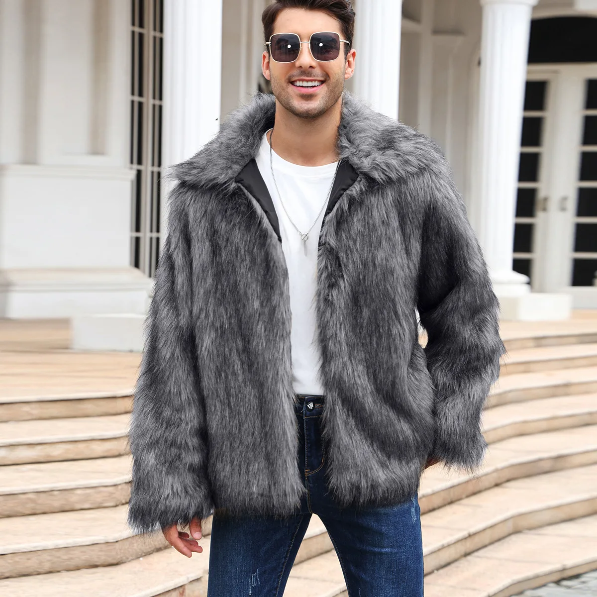 Men Faux Fox Fur Jacket Coat W - Down Jacket Packable 리뷰 및 가격